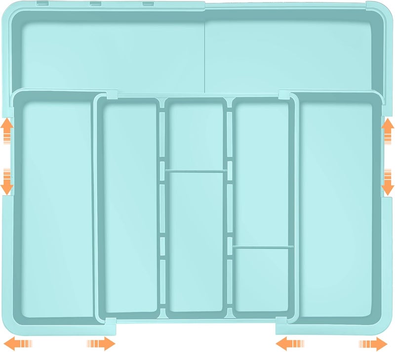 Spaclear Large Utensil Drawer Organizer Expandable Silverware Organizer for Kitchen Drawer Adjustable Cooking Utensil Holder Cutlery Flatware Tray Spatula Tools Gadgets Storage Dividers Plastic Turquoise - Image 1